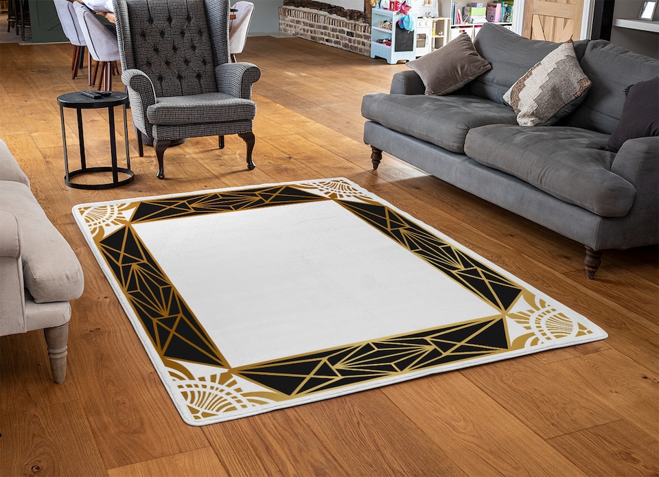image 1 of Art Deco Border Designer Rug | Multi