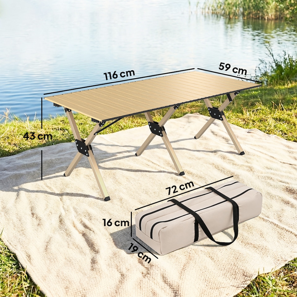 image 1 of Outsunny 4ft Folding Camping Table, Picnic Table with Roll Up Top, Brown | Brown | Dark Brown | 116 x 59 x 43 cm