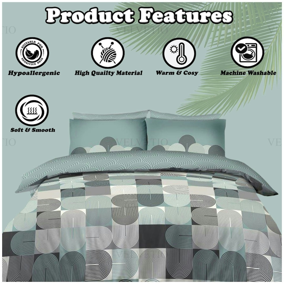 image 1 of VELVETIO Archie Complete Duvet Cover Set with Fitted Sheet Soft Polycotton Bedding Sets Green | Double