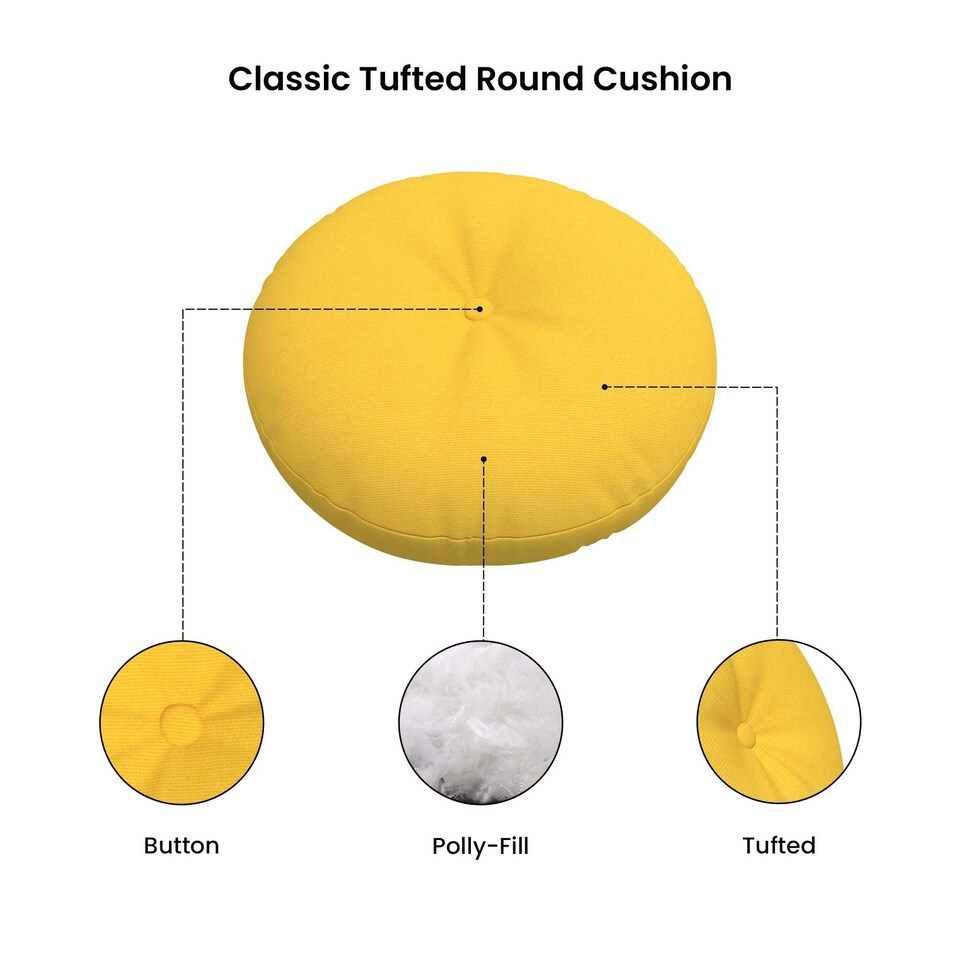 image 1 of Covers&All Sunbrella Round Tufted Seat Cushion, Outdoor Indoor Patio Chair Cushions with Button Accent, 20 x 3, Canvas Sunflower Yellow