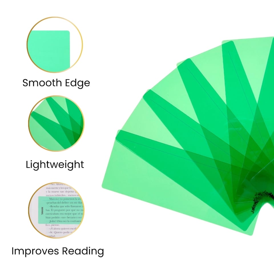 image 1 of Pack of 8 Assorted Coloured 210x80mm Dyslexia Overlay Reading Strips  - PET Material, Rounded Corners | Multi | Assorted