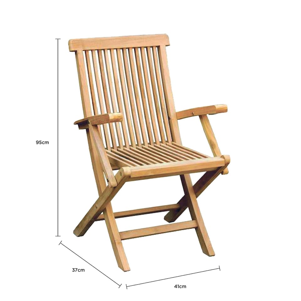 image 1 of Charles Bentley Pair of Solid Wooden Teak Garden Outdoor Folding Arm Chairs