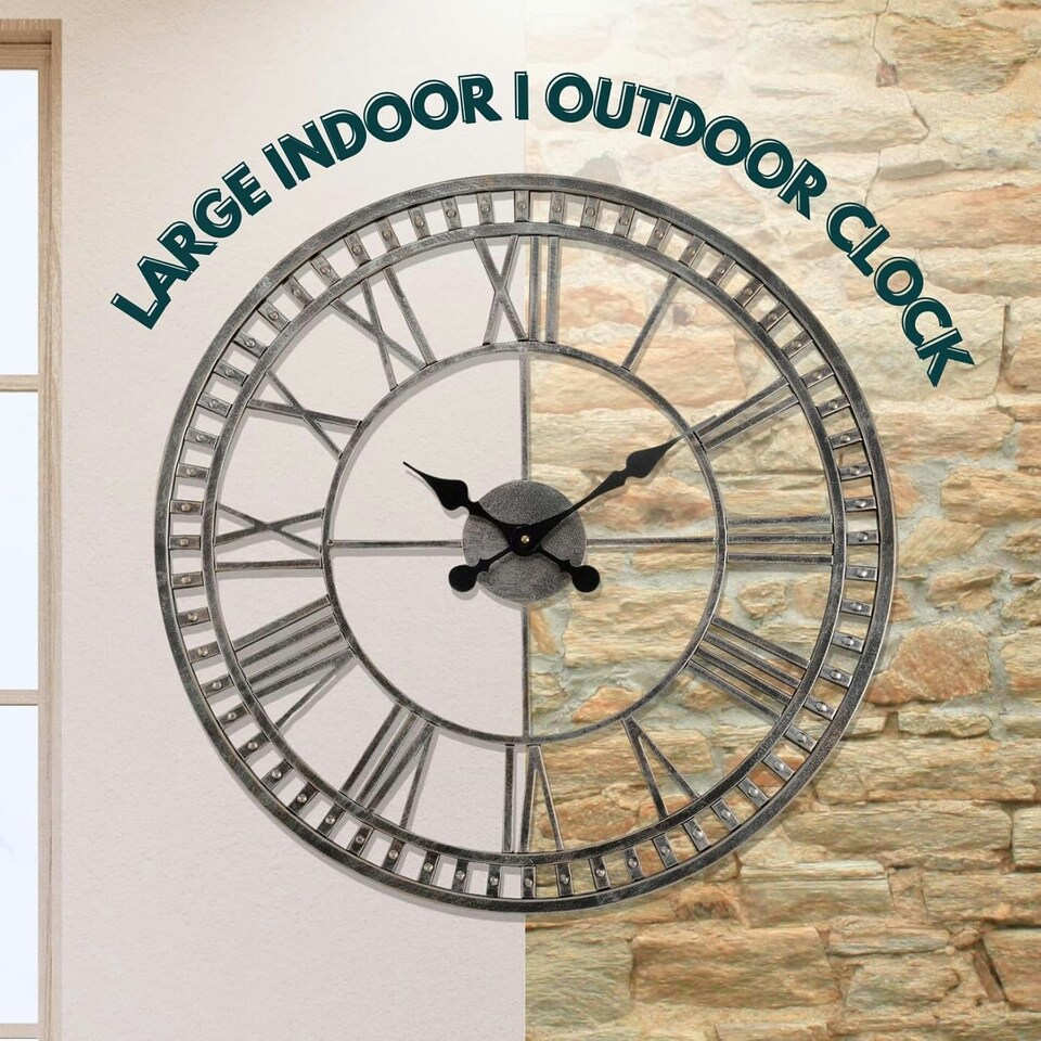 image 1 of Marco Paul 60cm Open Faced Roman Numerals Clock Silver