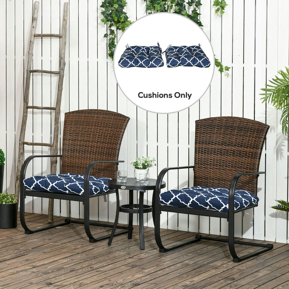 image 1 of Outsunny Set of 2 Chair Cushions Seat Pads w/ Ties Blue for Garden Chairs Blue Blue | Blue