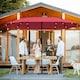 image 2 of Outsunny 4.4m Double-Sided Sun Umbrella Patio Parasol Solar Lights Khaki