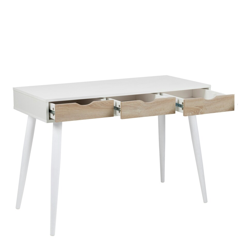 image 1 of Neptun 3 Drawer Desk in White with 3 Oak Drawers