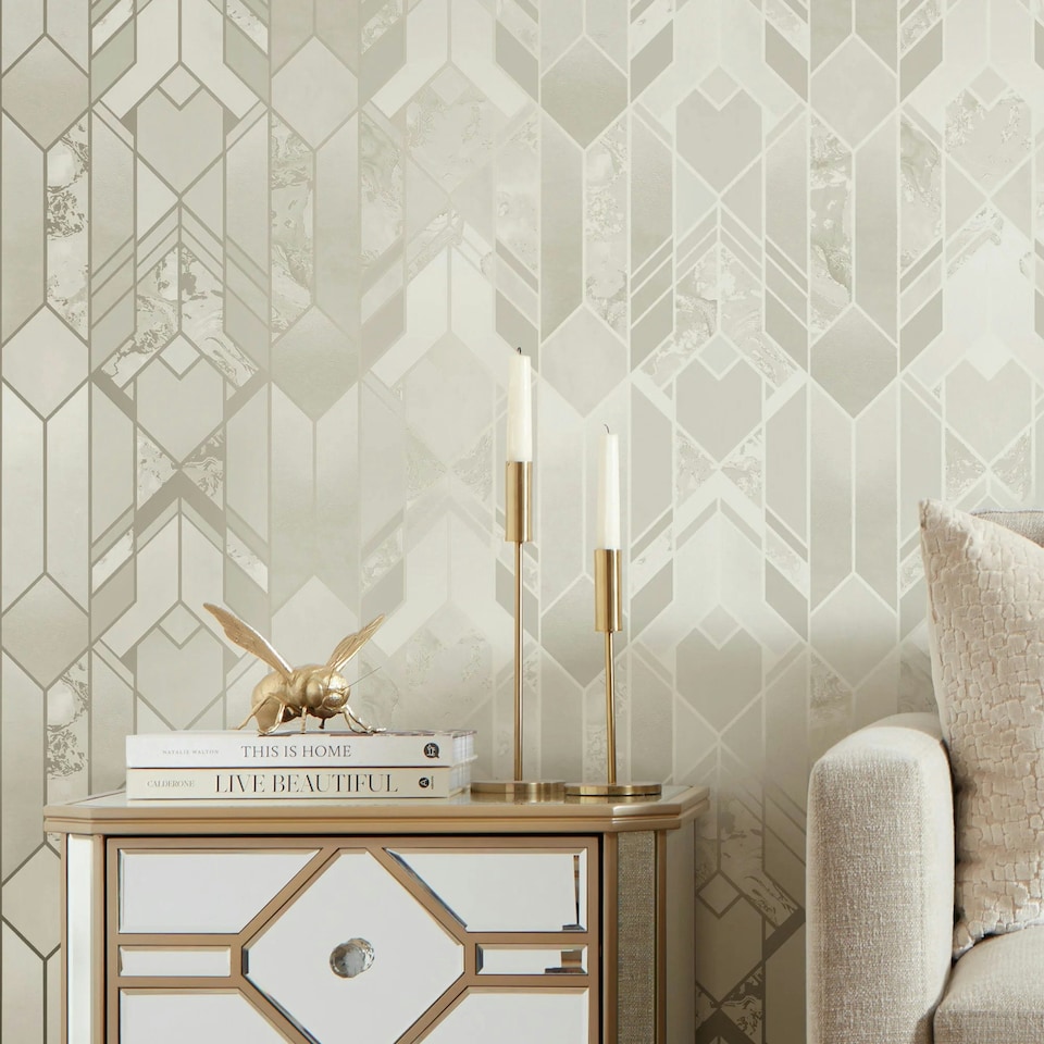 image 1 of Liquid Marble Geometric Wallpaper in Cream Multi