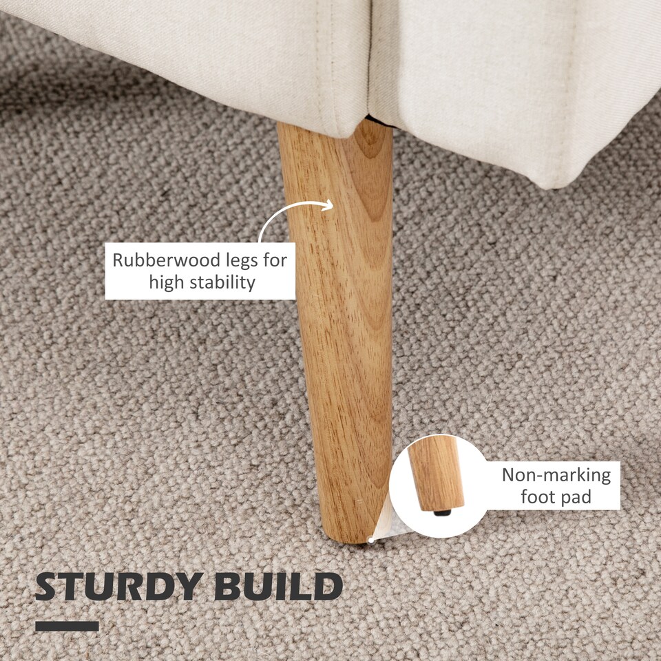 image 1 of HOMCOM Accent Chair, Linen-Touch Armchair with Pillow, Upholstered Leisure Lounge Sofa for Living Room, Club Chair with Rubber Wooden Frame, Cream