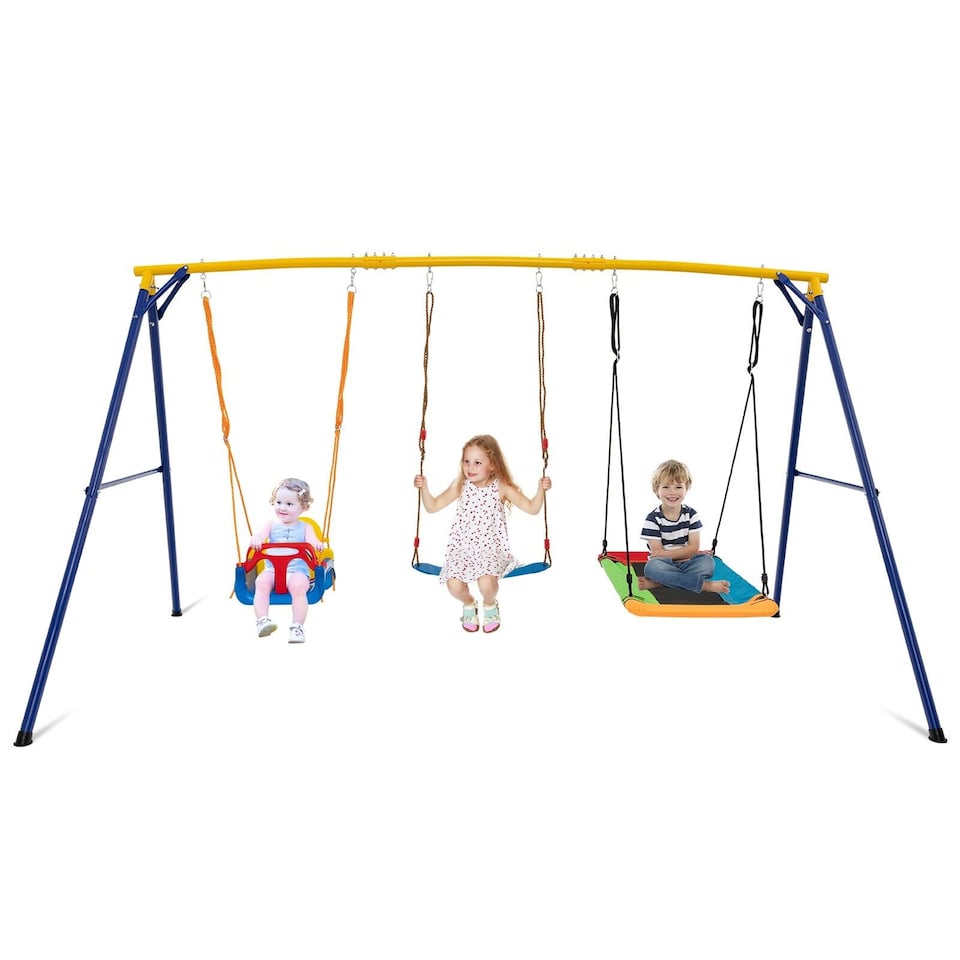 image 1 of COSTWAY 300 kg Heavy Duty Swing Set Backyard Kids Swing Set Indoor & Outdoor Playset