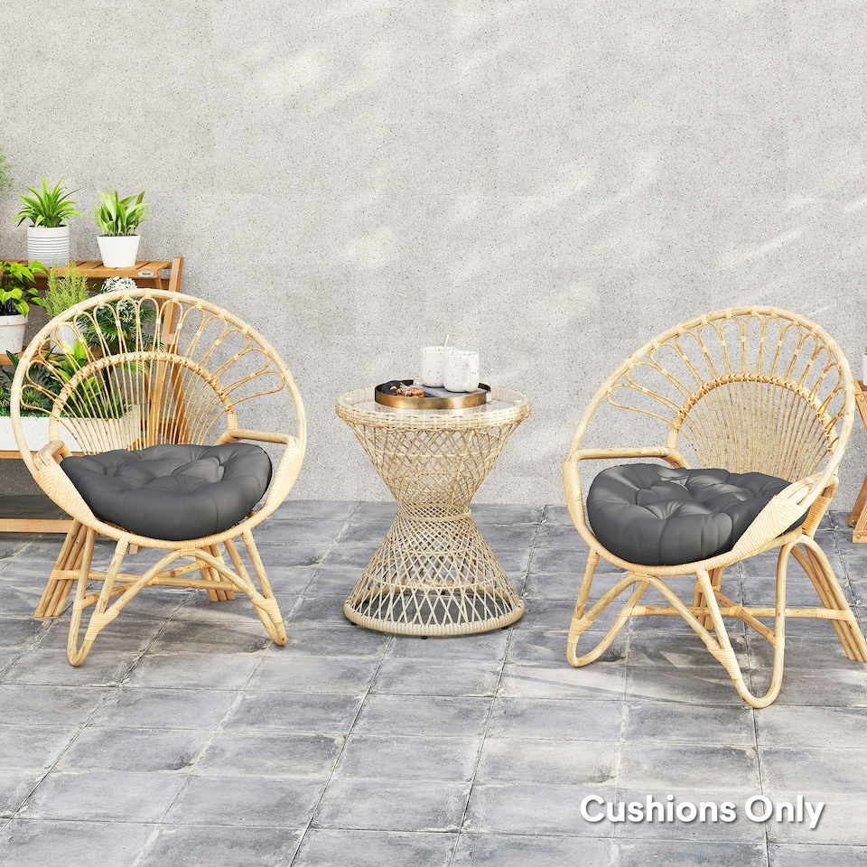 image 1 of Outsunny Outdoor Seat Cushions Set of 2, Tufted Round Chair Pads, Dark Grey 