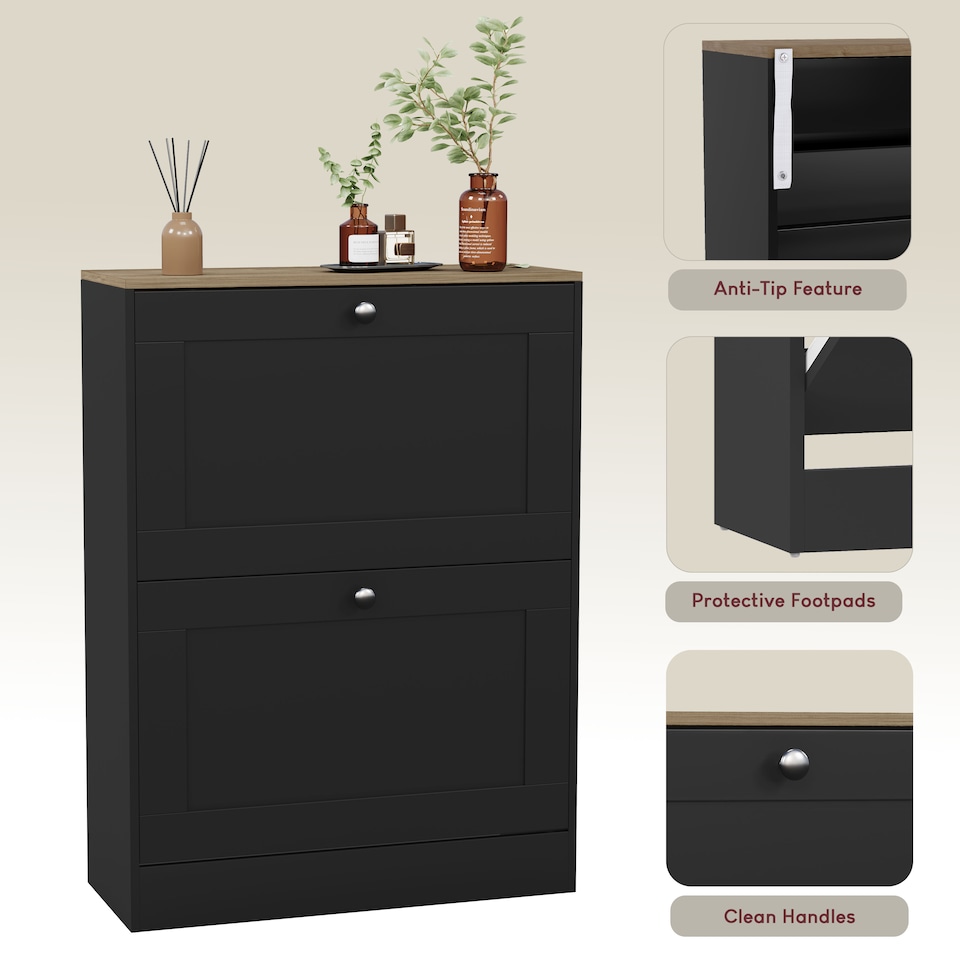 image 1 of Vida Designs 2 Drawer Shoe Organise Hallway Storage Cabinet, Black & Oak
