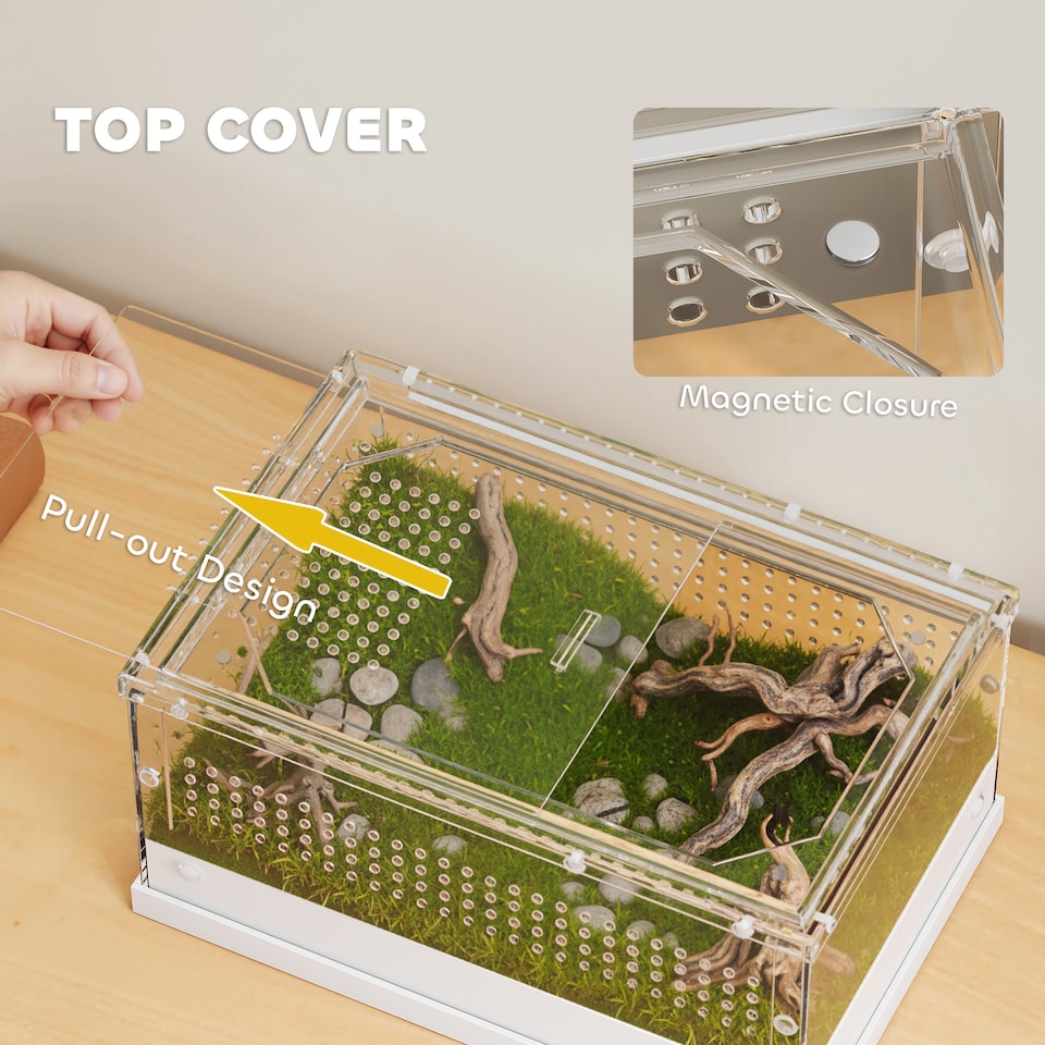 image 1 of PawHut Reptile Terrarium,Vivarium with Top Sliding Door, 360 degree Acrylic Reptile Tank Breeding Box with Vents, for Snake, Frog, Spider, Gecko, Tarantula, Stick Insect, Praying Mantis | Clear