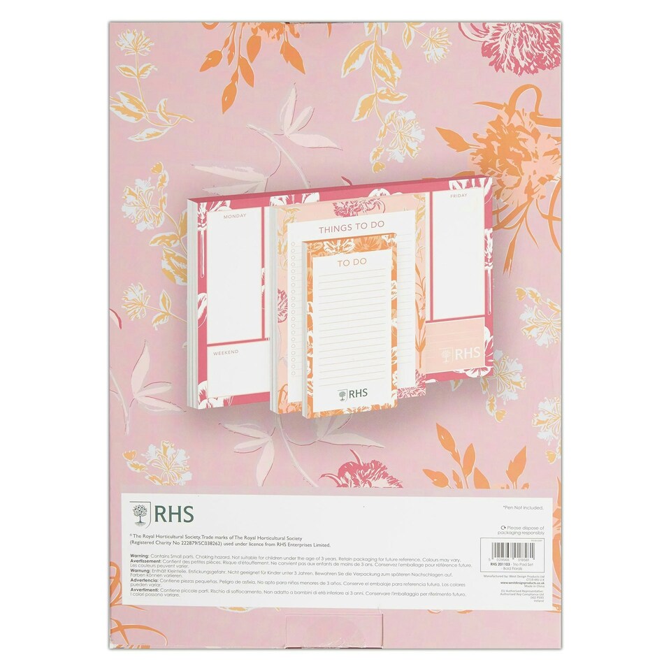 image 1 of RHS Set of Pads 60 Sheets, 75gsm, Bold Florals, Multicoloured, Pack of 3
