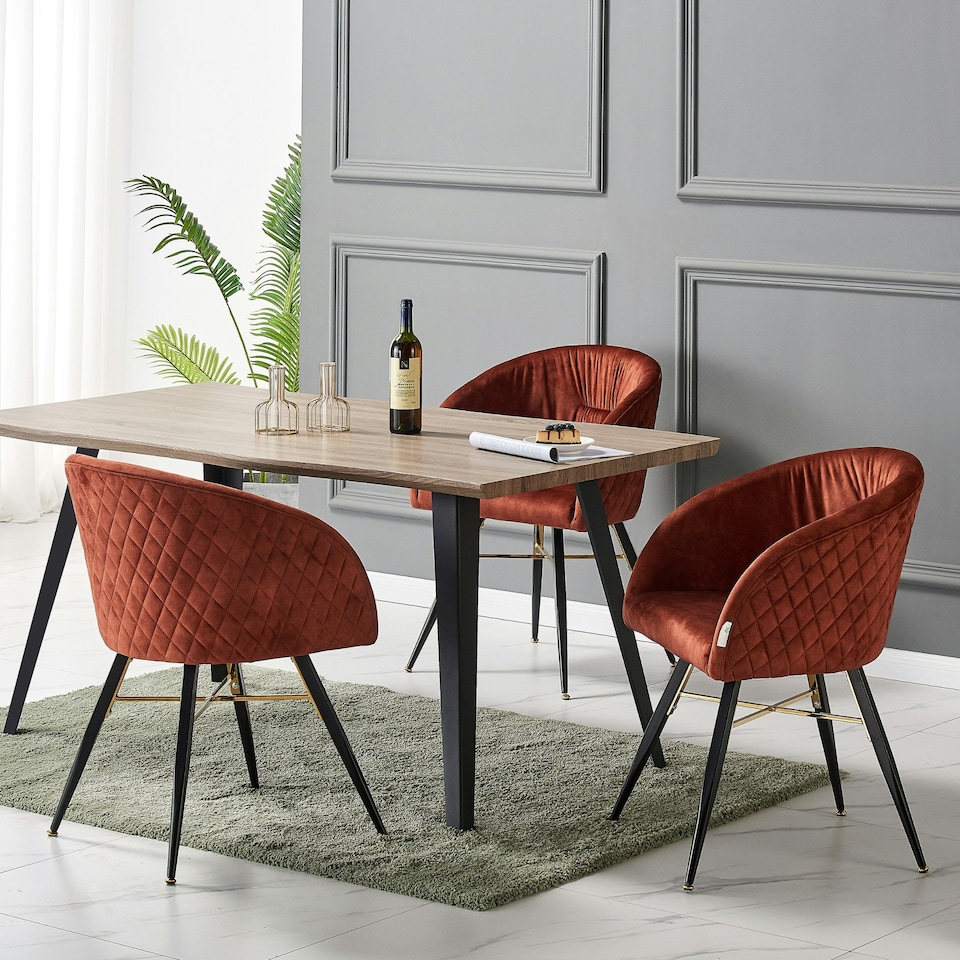 image 1 of Single Vittorio Velvet Dining Chair with Black Metal Legs, Quilted Design Modern Accent Chair | Red