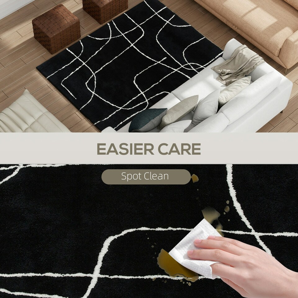image 1 of HOMCOM High Pile Modern Shaggy Rug, Soft Floor Carpet 120 x 170 cm, Black Black