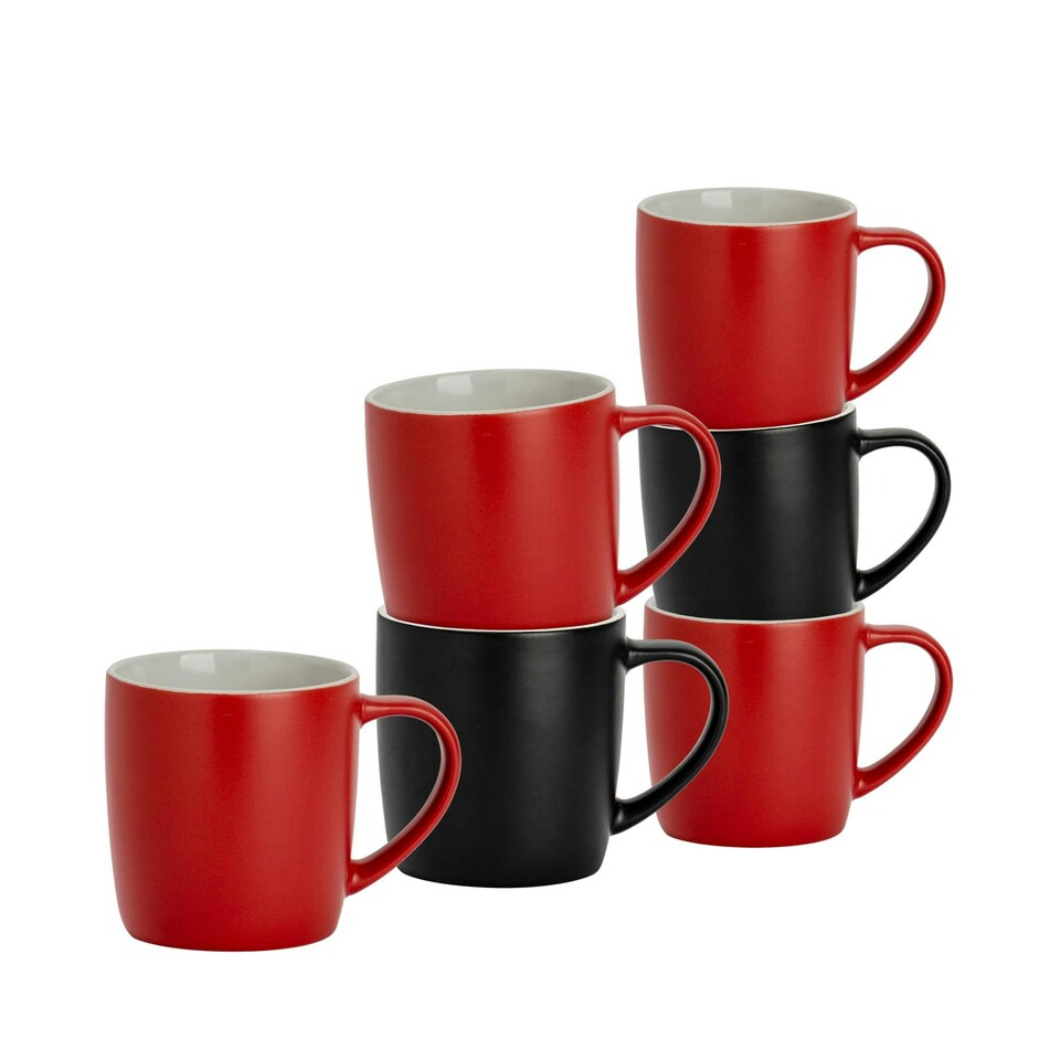 image 1 of Argon Tableware Matt Coloured Coffee Mugs - 350ml - Black/Red - Pack of 6 Multi