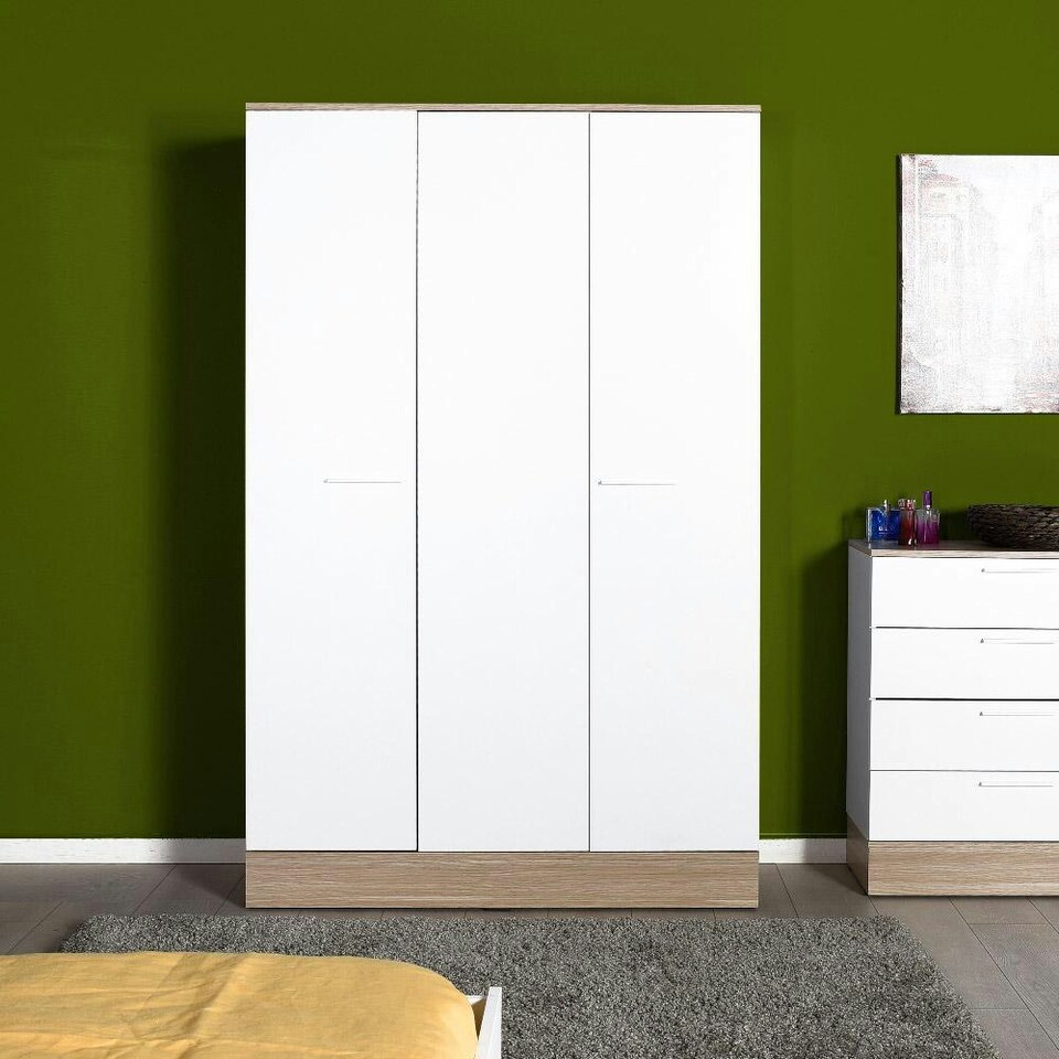image 1 of Adore Teen White & Oak 3 Door Wardrobe with Shelves White