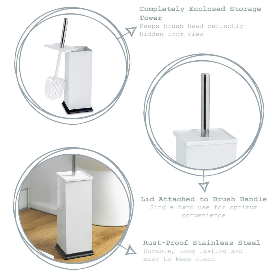 image 1 of Harbour Housewares Square Toilet Brush & Bin Set - Chrome Grey