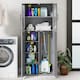 image 4 of COSTWAY Broom Closet Storage Cabinet Wooden Utility Grey