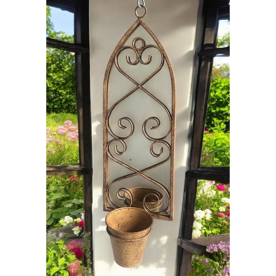 image 1 of Wall Mirror with Single Planter - Metal - L15 x W20 x H56 cm - Rusty