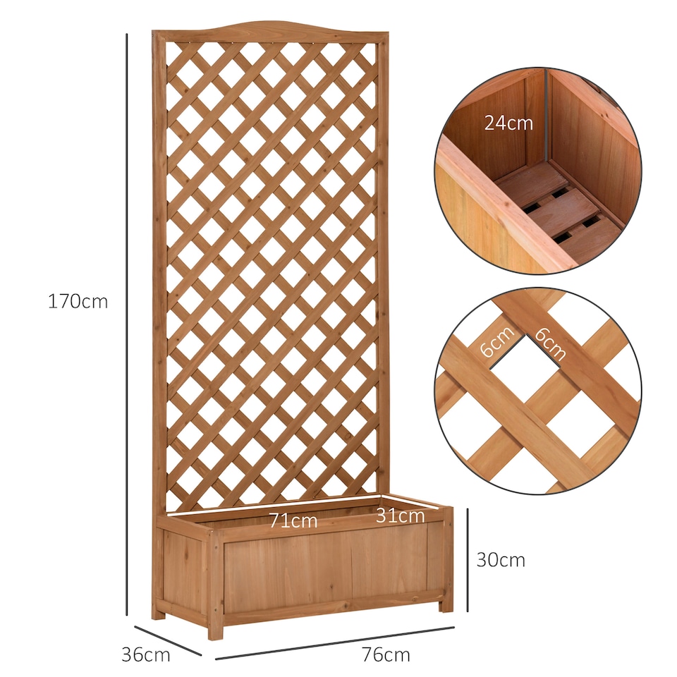 image 1 of Outsunny Garden Wooden Planter Box with Trellis Flower Raised Bed Brown | Brown | Brown
