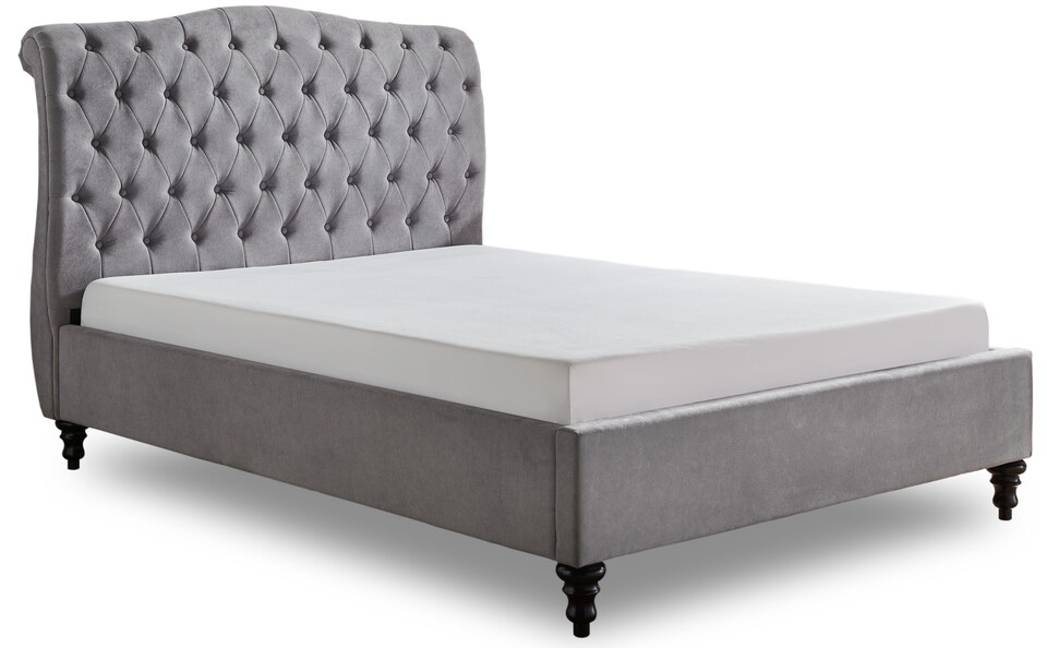image 1 of 4ft6 Double fabric upholstered,light grey,buttoned back,curved bed frame,bedstead
