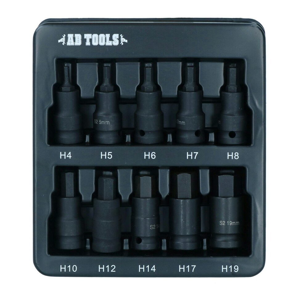 image 1 of Metric Impacted Short Stubby Hex Allen Key Sockets 1/2" Drive 4 - 19mm 10pc
