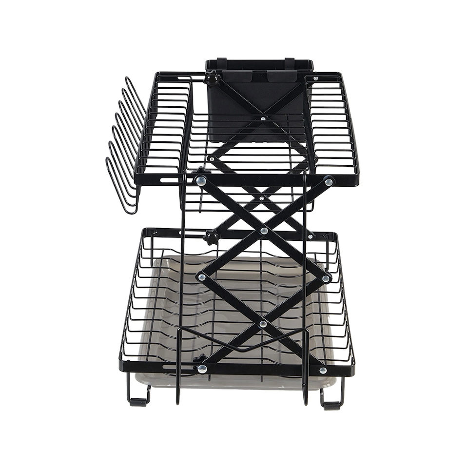 image 1 of Living and Home Foldable 2-Tier Dish Drying Rack with a Drip Tray | Black