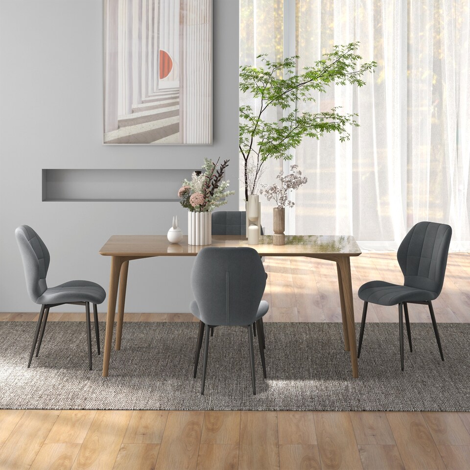 image 1 of HOMCOM Dining Chairs Set of 4, Modern Style Flannel Upholstered Kitchen Chairs with Backs and Steel Legs, for Living Room, Dining Room, Bedroom, Dark Grey
