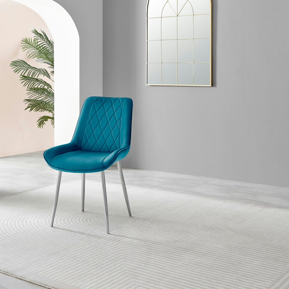 image 1 of Furniturebox 2x Pesaro Blue Velvet Silver Leg Luxury Dining Chairs
