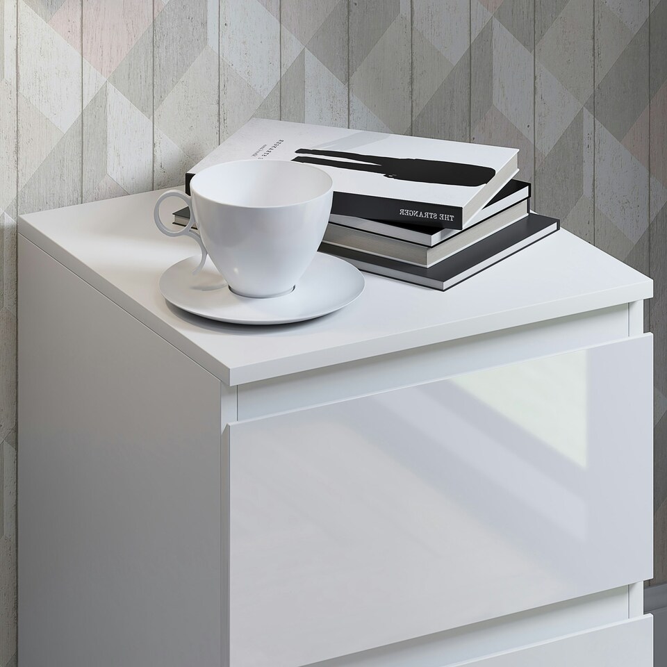 image 1 of FWStyle Stora 2 Drawer Bedside Cabinet - White Gloss Front