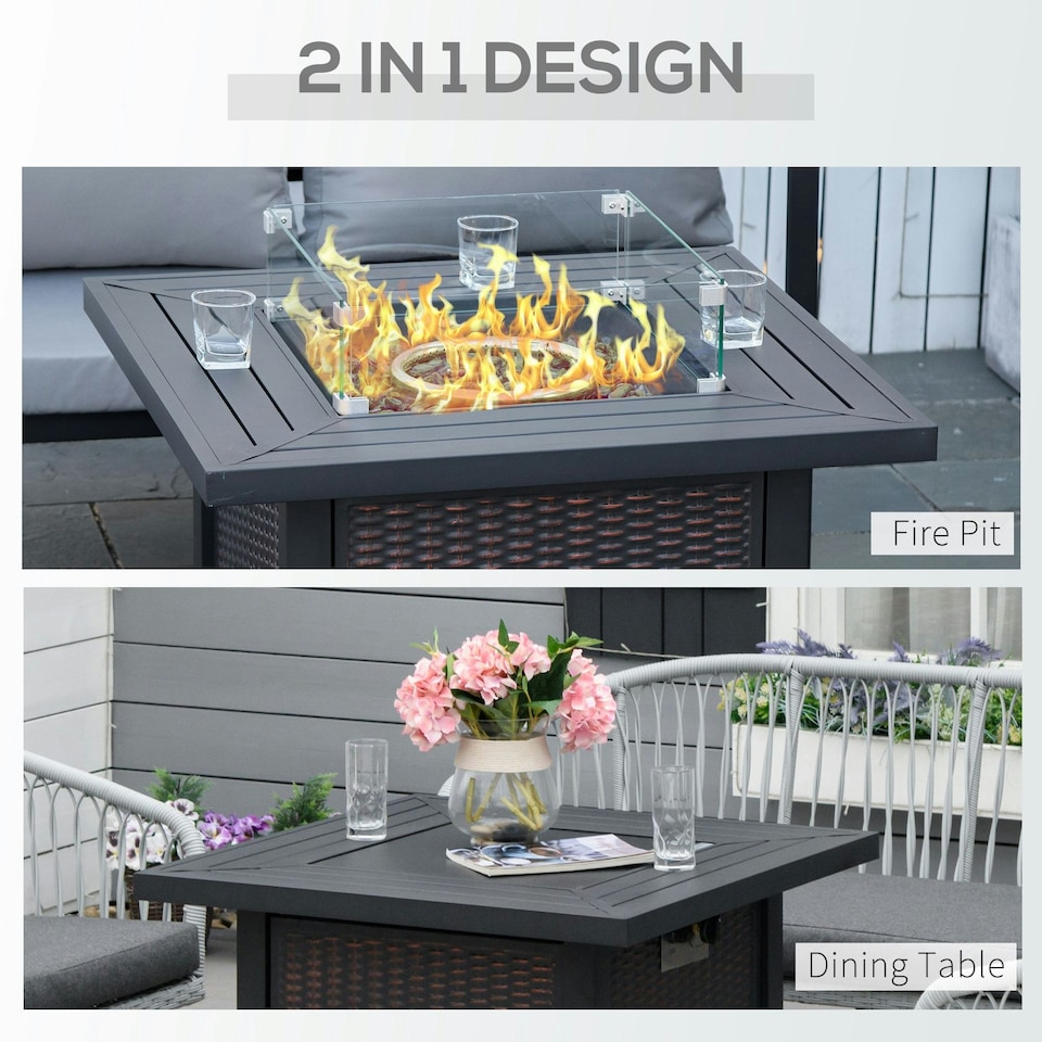 image 1 of Outsunny Outdoor Propane Fire Pit Table w/ Wind Screen & Glass Beads, Black