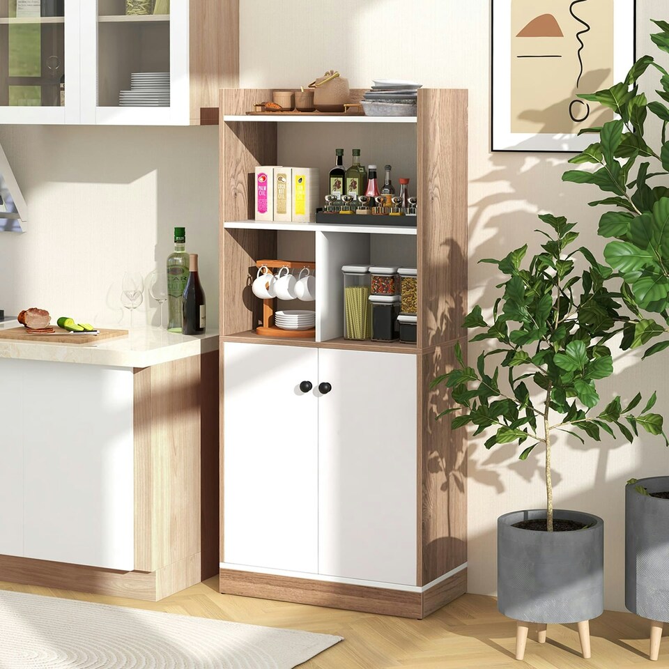 image 1 of COSTWAY 3-Tier Tall Bookshelf Modern Display Cabinet White