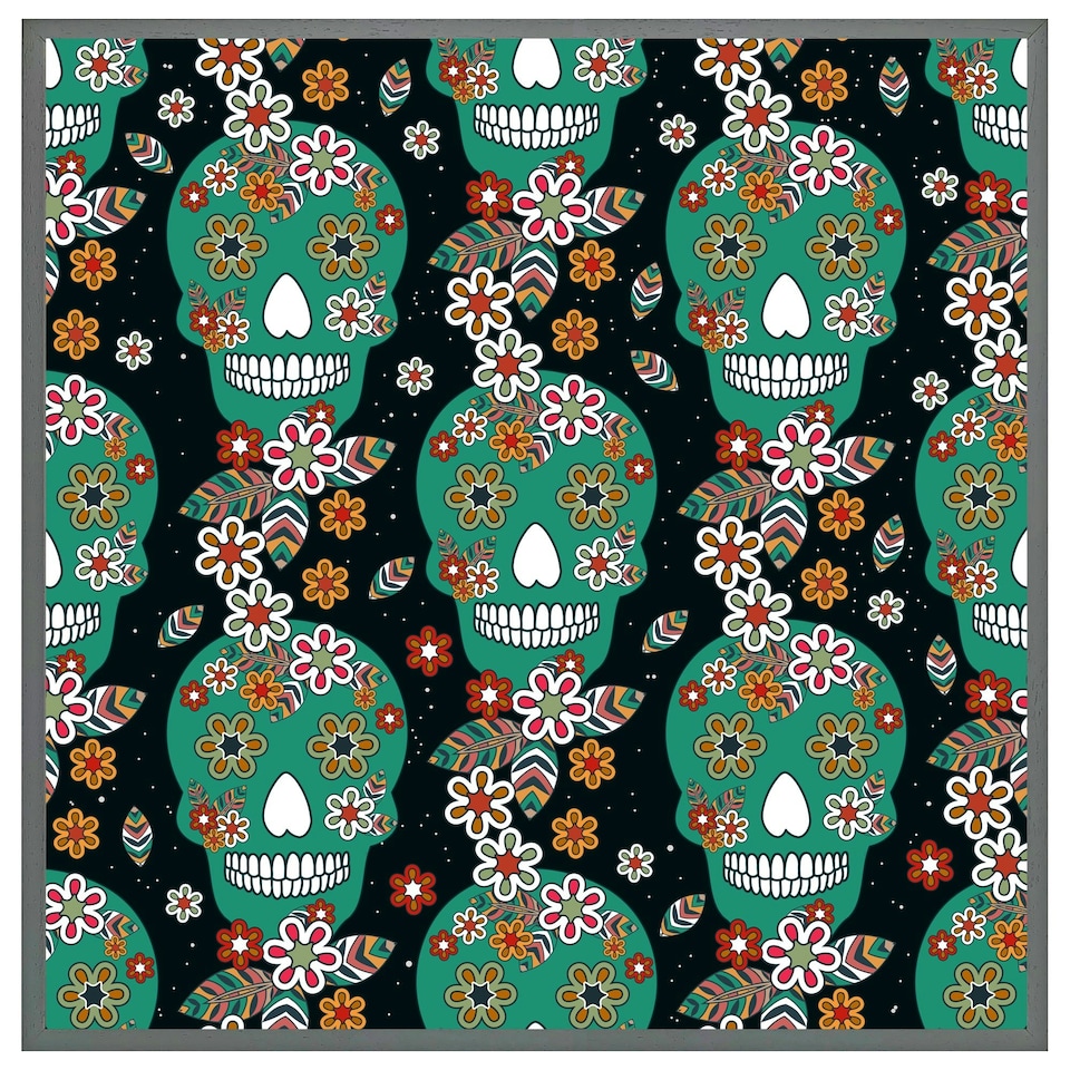 image 1 of Embroidery colourful simplified ethnic flowers and skull pattern (Picutre Frame) Brown | Oak | L