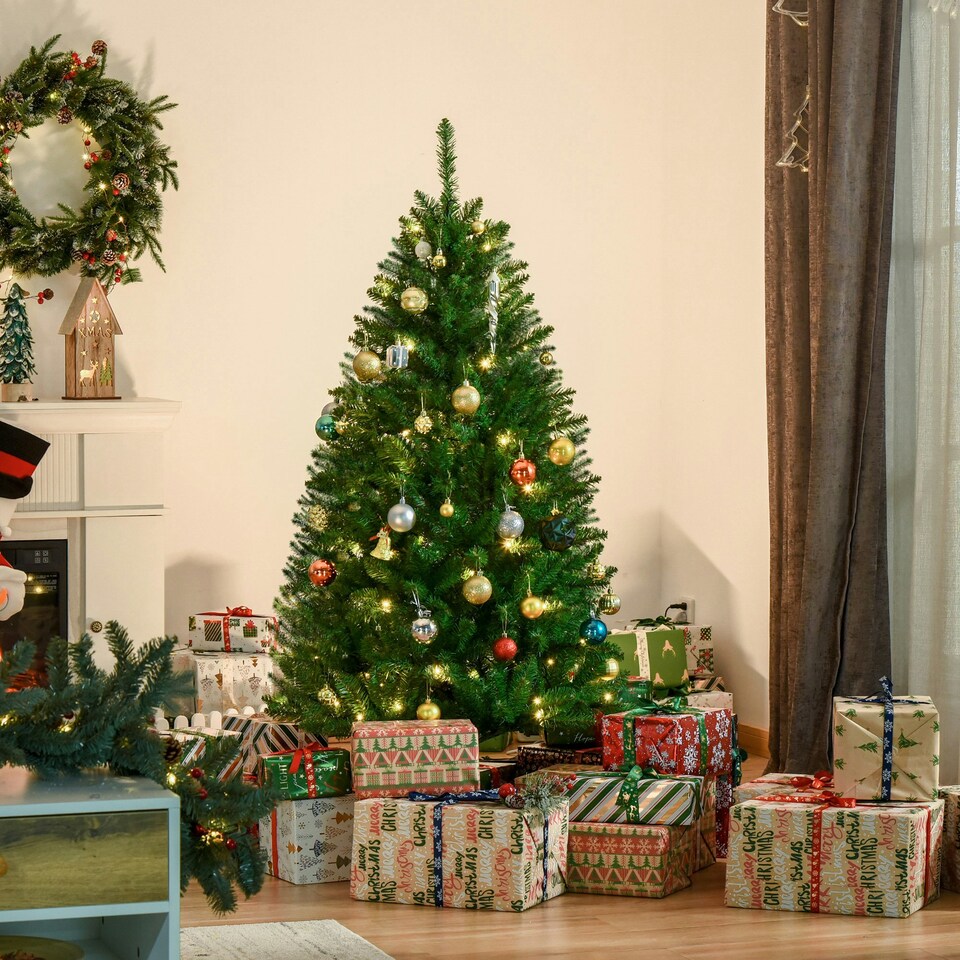 image 1 of HOMCOM 5FT Prelit Artificial Christmas Tree w/ Warm White Light Xmas Decoration