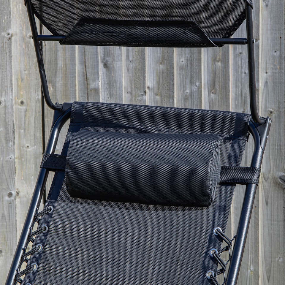 image 1 of Multi Position Garden Gravity Relaxer Chair Sun Lounger with Sun Canopy in Black | Black | Black