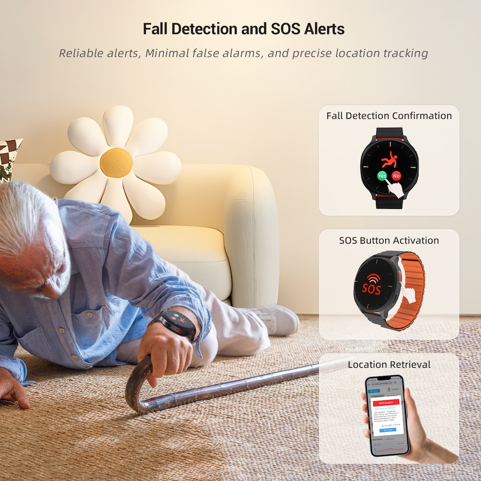 image 1 of Vital Sign Monitor for SpO2, Blood Pressure, Heart Rate, Body Temperature- Fall & SOS Alert- 24/7 Remote Health & Safety Monitoring- 10 Day Battery- Audar E2-CB