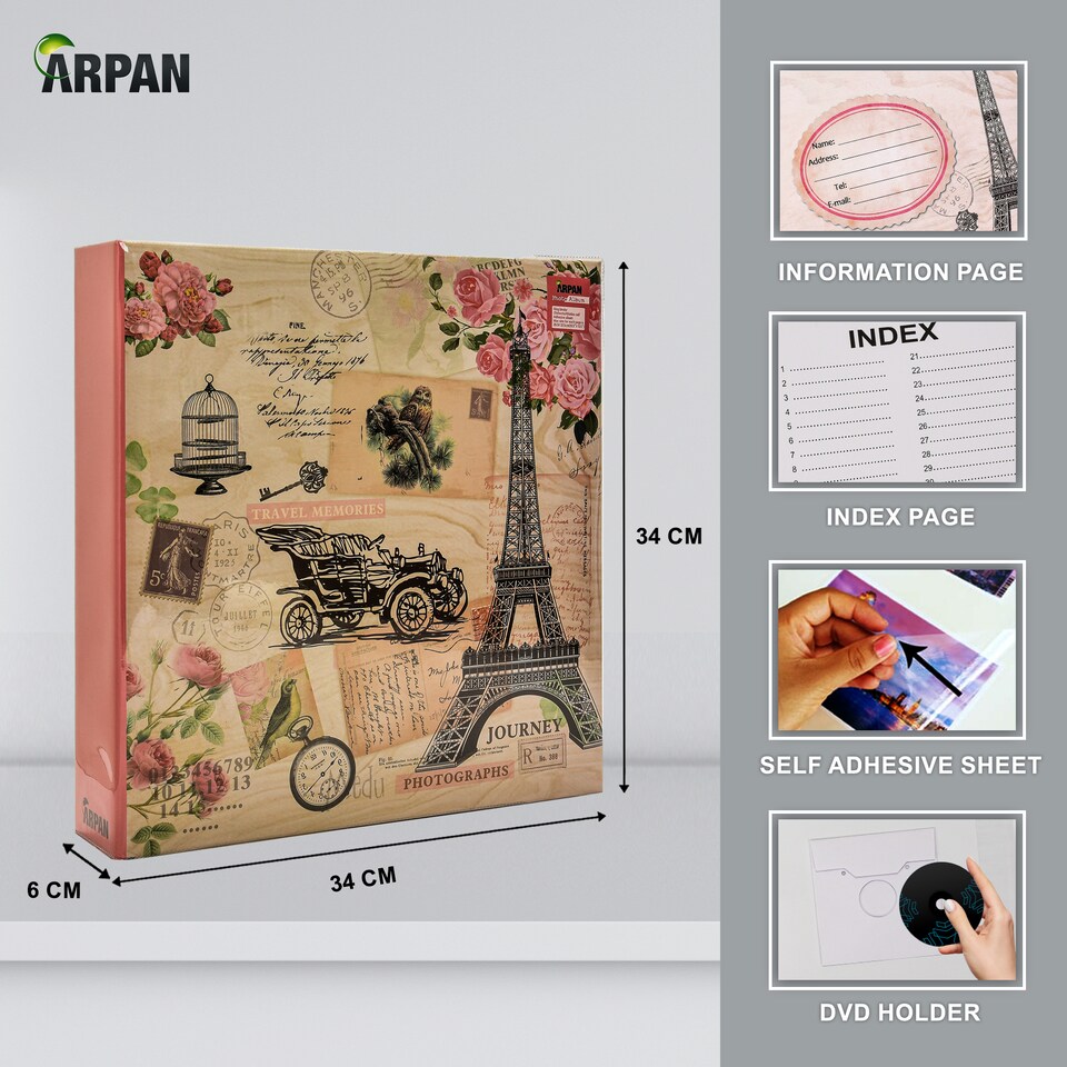 image 1 of ARPAN Extra-Large 3-Ring Binder Self Adhesive Photo Album – 20 Sheets / 40 Sides – Sticky Page Scrapbook Memory Album for Photos, Keepsakes & Special Occasions