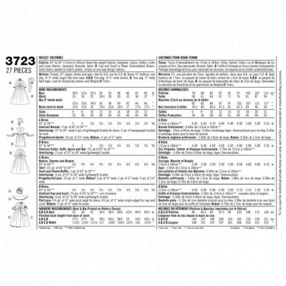 image 1 of Simplicity 3723 Paper Sewing Pattern – Women’s Costumes & Vintage Style, UK Sizes 14–16–18–20–22, Intermediate
