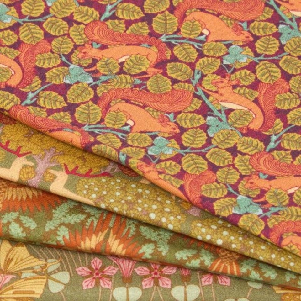 image 1 of Homescapes Set of 4 Art Deco Fat Quarters Fabric Bundles - Green Palette Multi