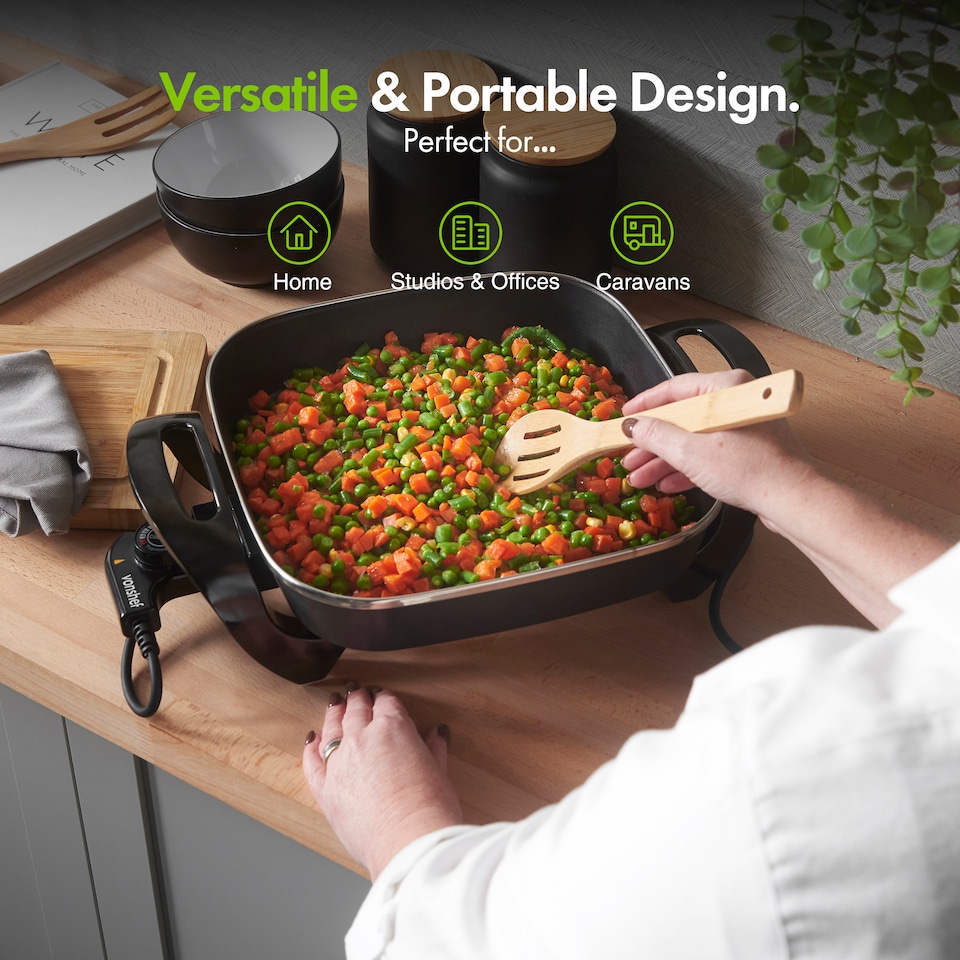image 1 of VonShef Electric Frying Pan Square 5L with Glass Lid 1500W