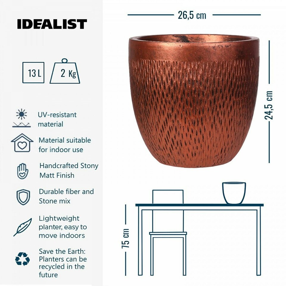 image 1 of Mesh Style Bronze Round Planter, Indoor Plant Pot D26.5 H24.5 cm, 13 ltrs Cap.