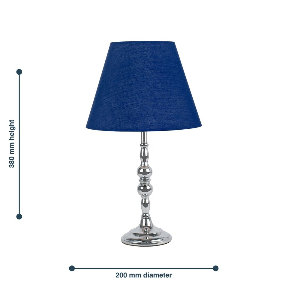 image 1 of Set of 2 Chrome Table Lamps with Decorative Stem and Navy Blue Shades Chrome | Blue