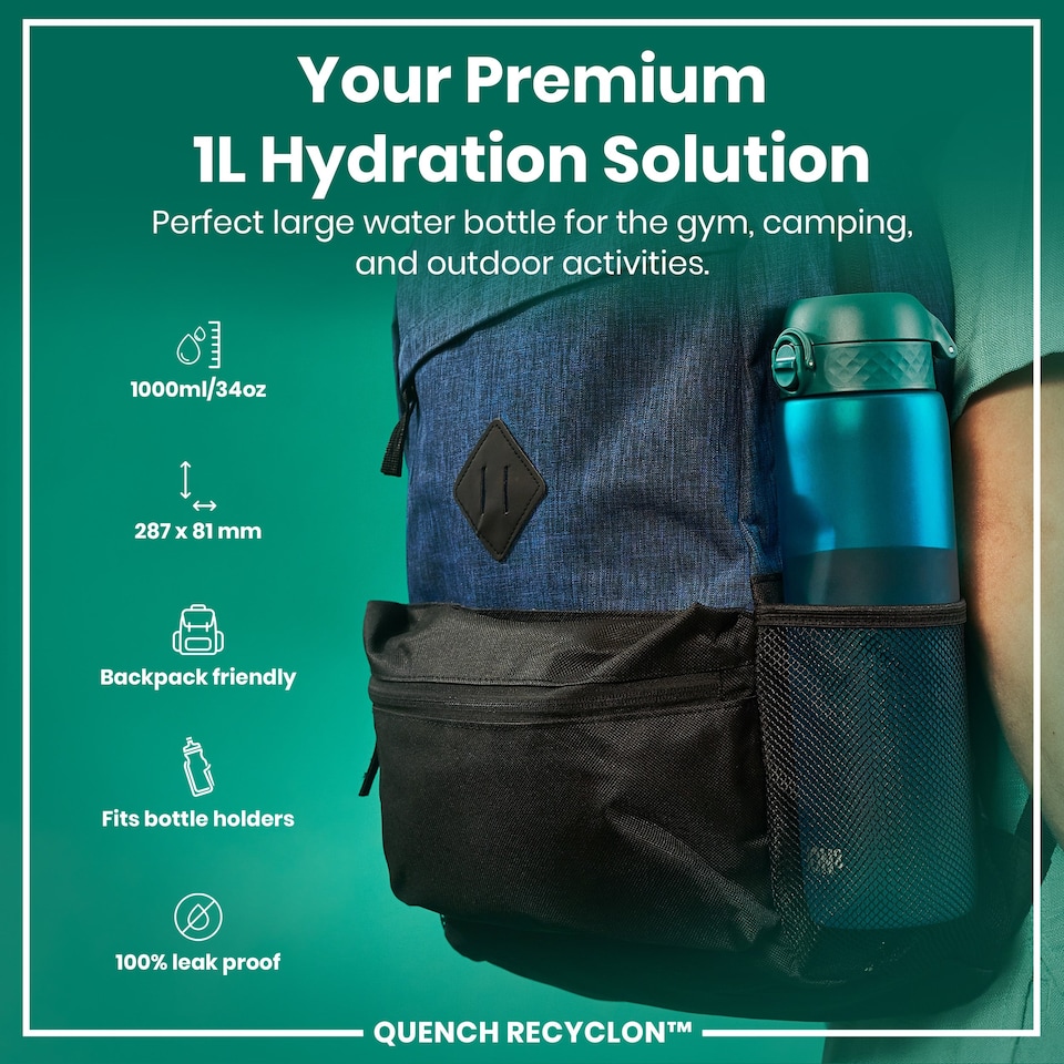 image 1 of Leak Proof 1 Litre Water Bottle, BPA Free, 1000ml (32oz) | Blue | Aqua | 1L