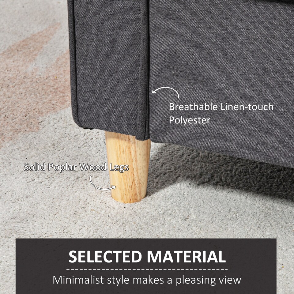 image 1 of HOMCOM 2 Seater Sofa, Compact Loveseat, Linen Upholstered Couch with Wood Legs and Armrest, Small Sofa for Living Room and Home Office Dark Grey