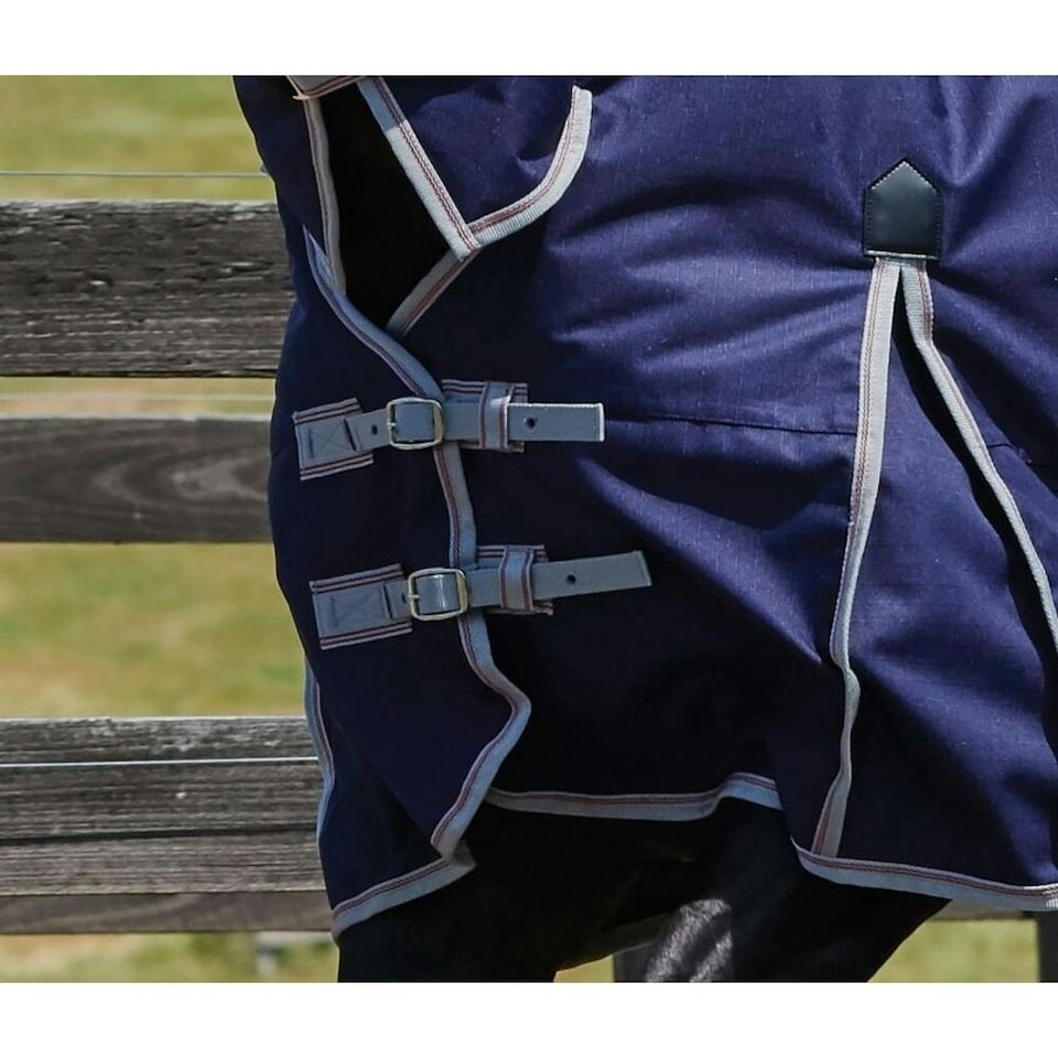 image 1 of Weatherbeeta Comfitec Essential Lite Plus Detachable Neck Horse Turnout Rug - Navy/Silver/Red - 6´ 6"
