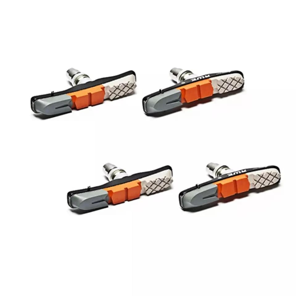 image 1 of AWE Set x 2 Triple V Brake Blocks/Pads Alloy Cassette Grey/Orange/White 72mm SPARE PADS
