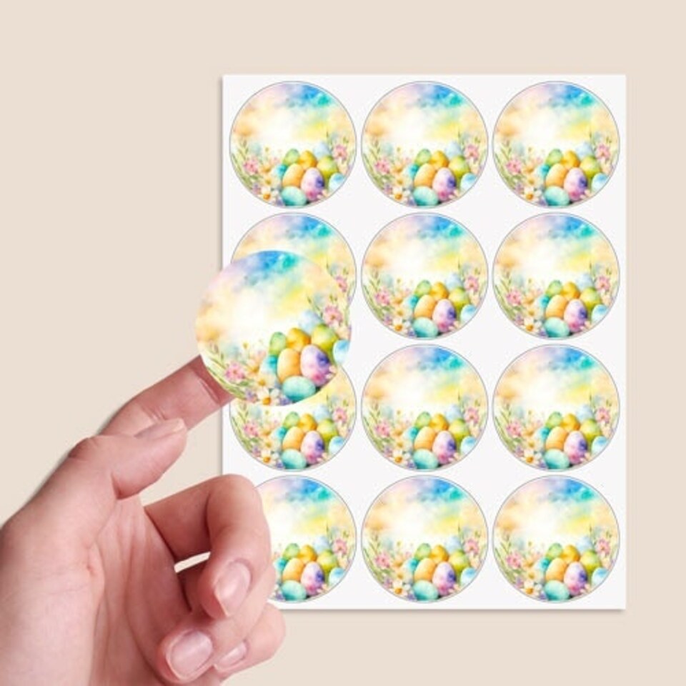 image 1 of Easter Eggs Round Stickers 60mm - Sheet of 12