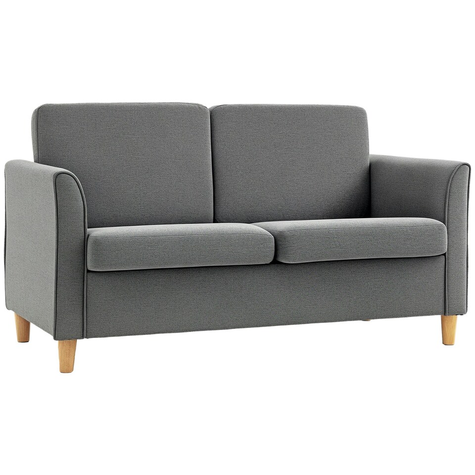 image 1 of HOMCOM Double Seat Sofa Linen Upholstery Loveseat Couch w/ Armrests, Grey