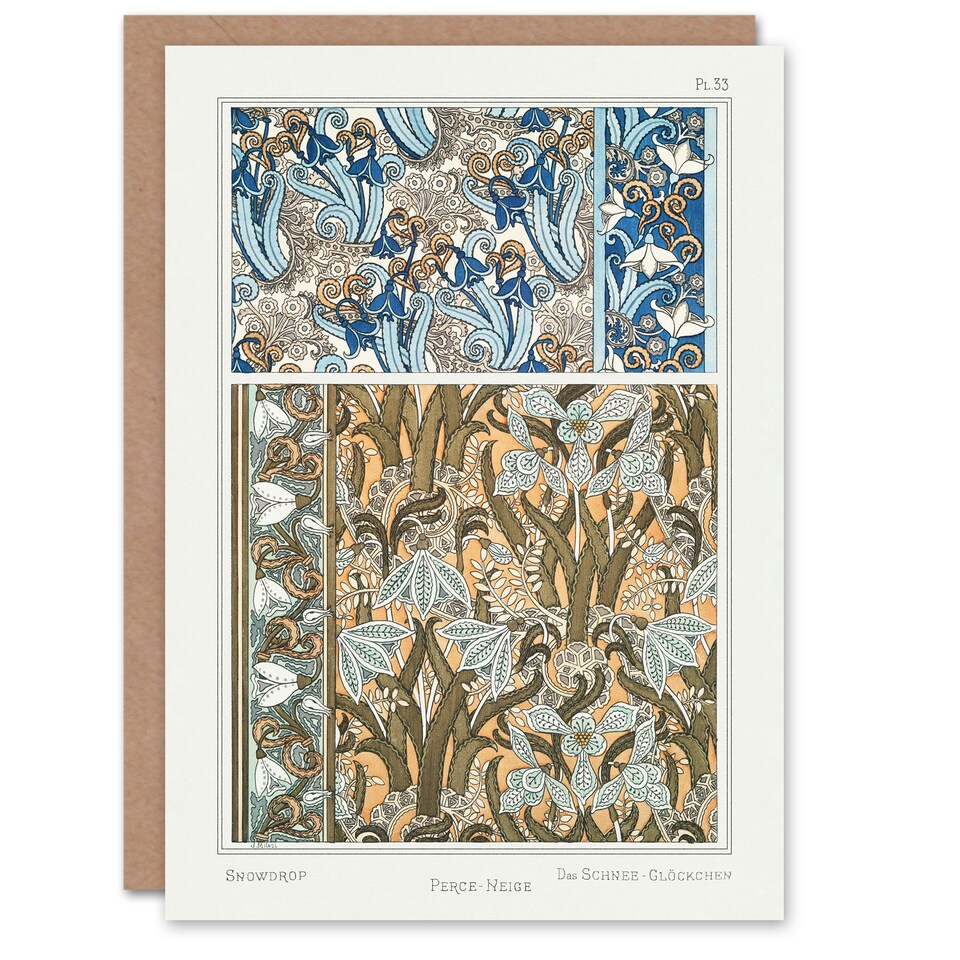 image 1 of Maurice Pillard Verneuil Art Card Snowdrops Art Nouveau Floral Patterns